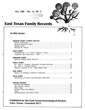 East Texas Family Records, Volume 14, Number 3, Fall 1990