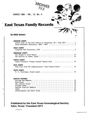 East Texas Family Records, Volume 13, Number 4, Winter 1989