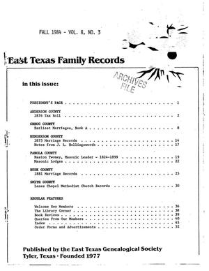 Primary view of object titled 'East Texas Family Records, Volume 8, Number 3, Fall 1984'.