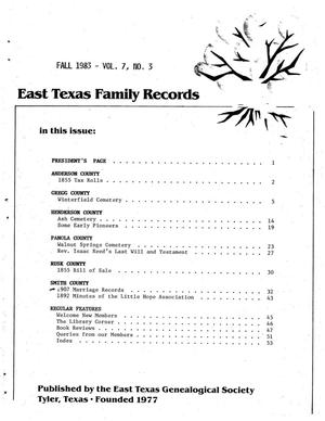 Primary view of object titled 'East Texas Family Records, Volume 7, Number 3, Fall 1983'.