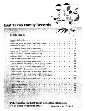 East Texas Family Records, Volume 5, Number 1, Spring 1981