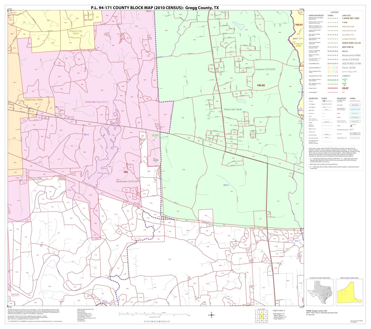 P.L. 94-171 County Block Map (2010 Census): Gregg County, Block 8
                                                
                                                    [Sequence #]: 1 of 1
                                                