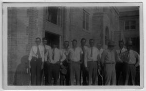 [Group Men Standing in Front of Building, Unidentified]