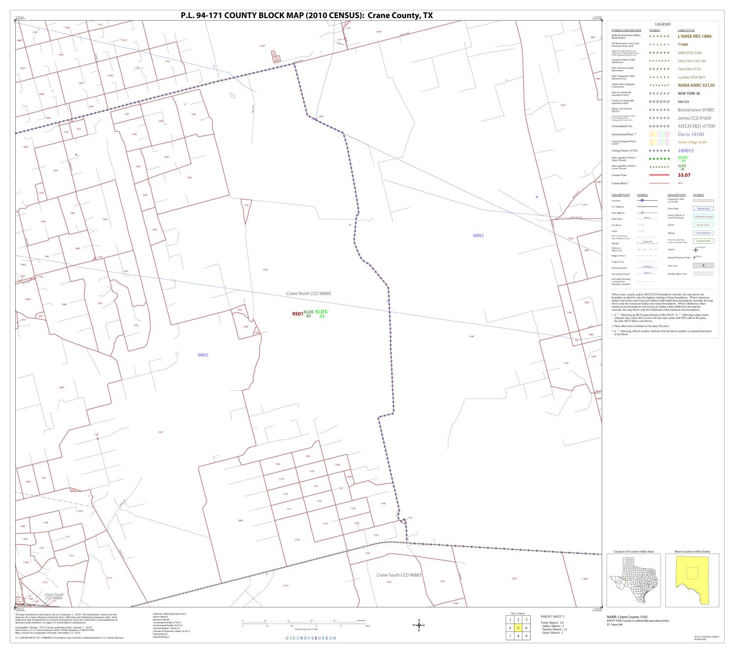 P.L. 94-171 County Block Map (2010 Census): Crane County, Block 5
                                                
                                                    [Sequence #]: 1 of 1
                                                
