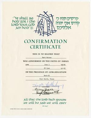 Primary view of object titled '[Confirmation Certificate, 1989]'.