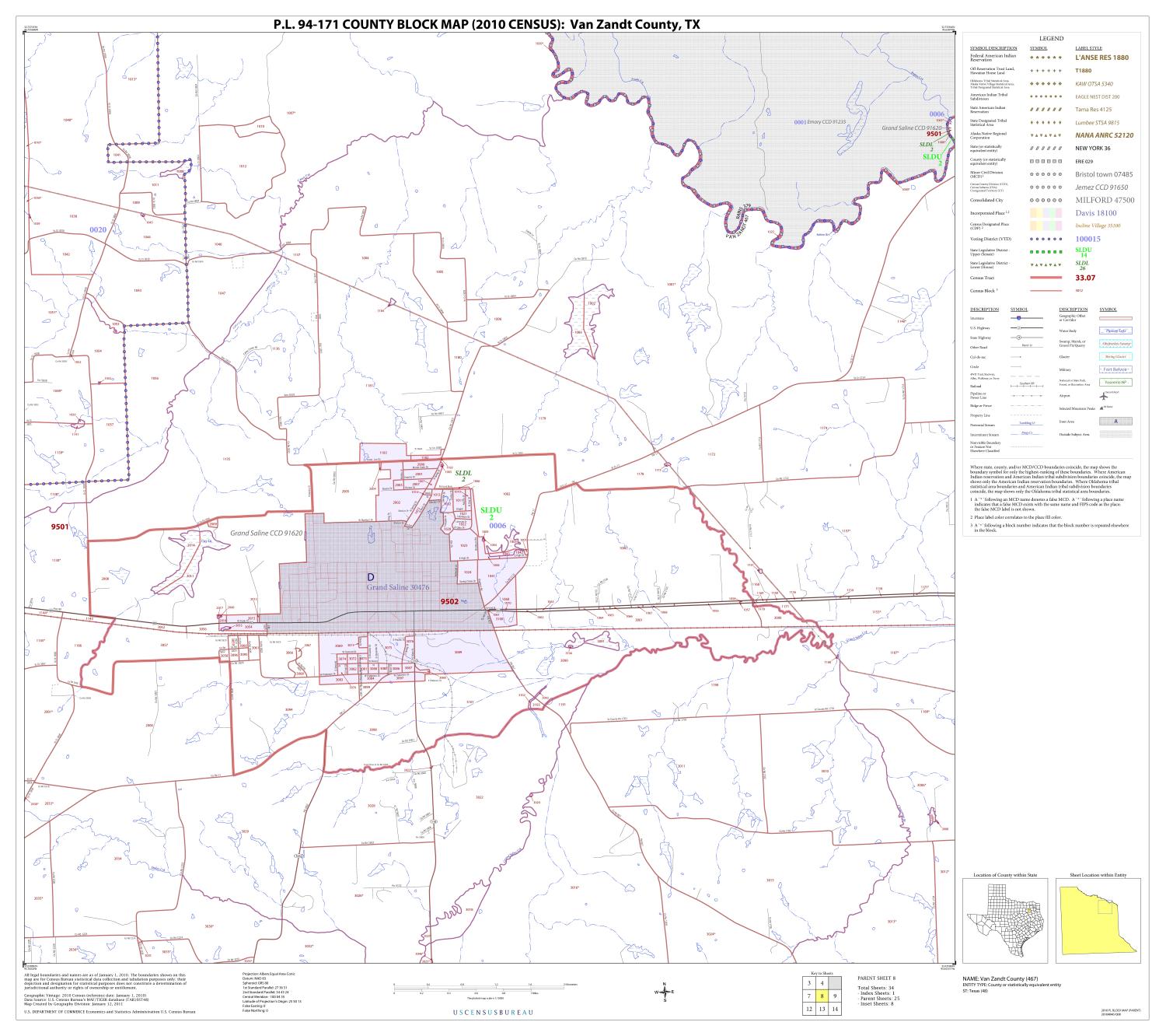 P.L. 94-171 County Block Map (2010 Census): Van Zandt County, Block 8
                                                
                                                    [Sequence #]: 1 of 1
                                                