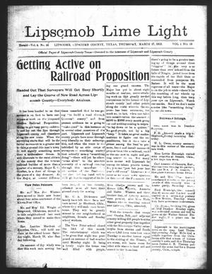 Lipscomb Lime Light (Lipscomb, Tex.), Vol. 1, No. 19, Ed. 1 Thursday, March 27, 1913