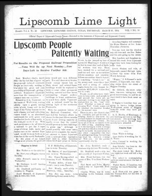 Primary view of object titled 'Lipscomb Lime Light (Lipscomb, Tex.), Vol. 2, No. 19, Ed. 1 Thursday, March 26, 1914'.