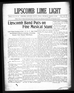 Lipscomb Lime Light (Lipscomb, Tex.), Vol. 3, No. 18, Ed. 1 Thursday, March 18, 1915