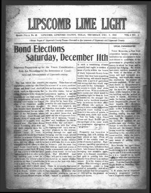 Primary view of object titled 'Lipscomb Lime Light (Lipscomb, Tex.), Vol. 4, No. 4, Ed. 1 Thursday, December 9, 1915'.