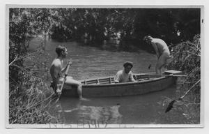 Primary view of object titled '[Three Men in a Canoe]'.