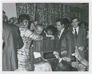 Primary view of object titled '[Barbara Jordan and Lyndon B. Johnson at Podium]'.