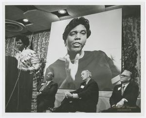 Primary view of object titled '[Barbara Jordan Addressing Audience]'.