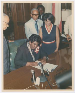 [Barbara Jordan Signing Proclamation]