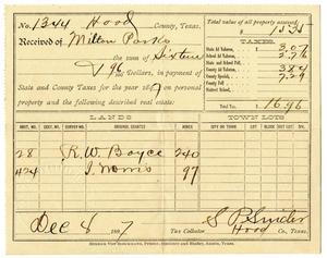 [Hood County Tax Receipt for Milton Parks, December 8 1897]