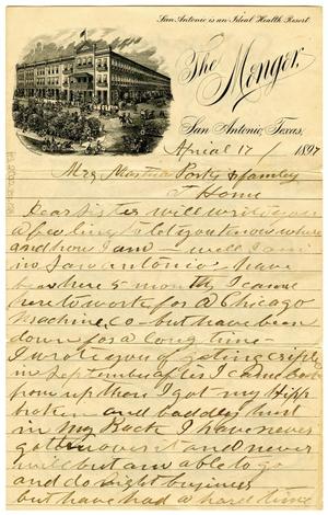 [Letter from David T. Crockett to Martha Parks and Family, April 17 1897]