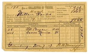Primary view of object titled '[Hood County Tax Receipt for Milton Parks, December 7 1889]'.