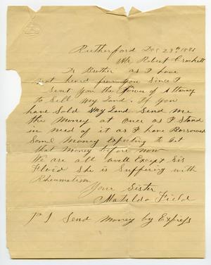 Primary view of object titled '[Letter from Matilda Field to Robert Crockett, December 28 1885]'.