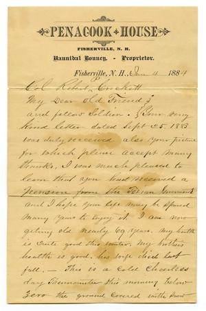 [Letter from Hannibel Bonney to Col. Robert Crockett, September 25 1883]