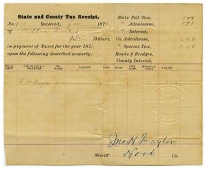 Primary view of object titled '[State & County Tax Receipt for Milton Parks]'.