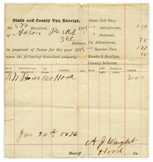 [State and County Tax Receipt for Aaron Parks, Jan 20 1876]