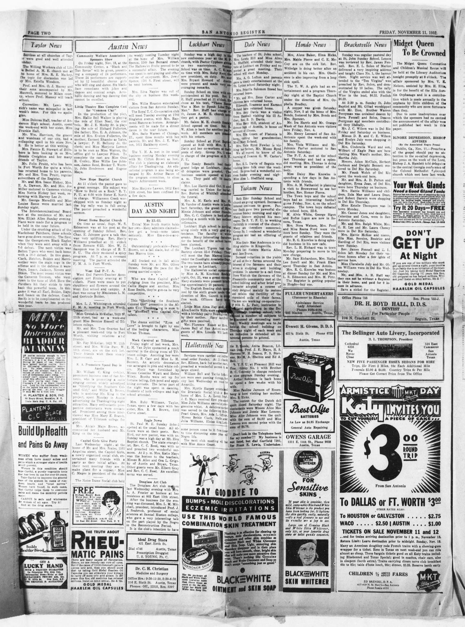 San Antonio Register (San Antonio, Tex.), Vol. 2, No. 32, Ed. 1 Friday, November 11, 1932
                                                
                                                    [Sequence #]: 2 of 8
                                                