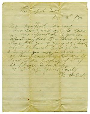 [Letter to Hartsford Howard from D.H. Sesk, October 8 1874]