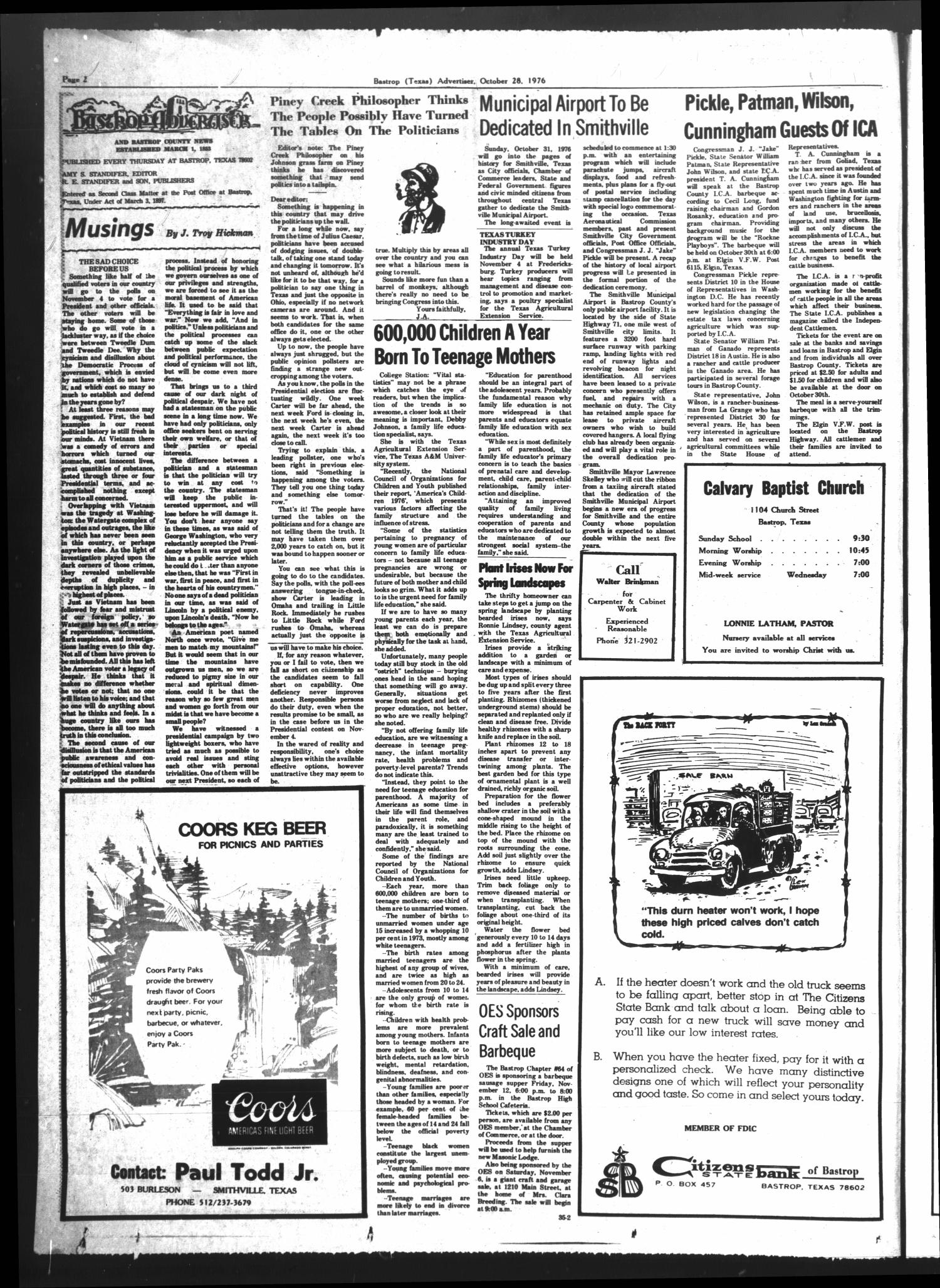 Bastrop Advertiser and Bastrop County News (Bastrop, Tex.), Vol. [123], No. 35, Ed. 1 Thursday, October 28, 1976
                                                
                                                    [Sequence #]: 2 of 14
                                                