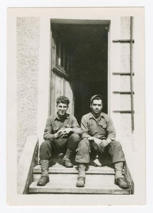 Primary view of object titled '[Soldiers Sitting on Stairs]'.
