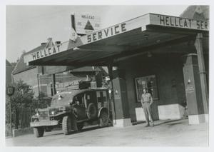 Primary view of object titled '[Soldier at Service Station]'.