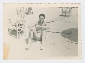 Primary view of object titled '[Captain Jaffe on Beach]'.