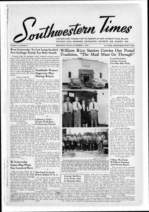 Primary view of object titled 'Southwestern Times (Houston, Tex.), Vol. 2, No. 2, Ed. 1 Thursday, October 4, 1945'.