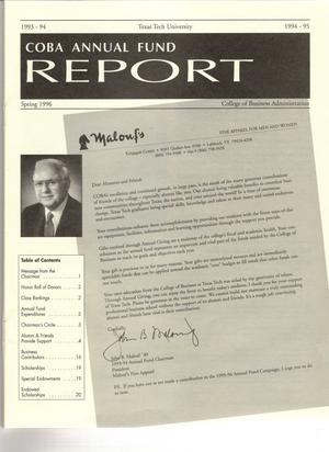 Primary view of object titled 'COBA Annual Fund Report, Spring 1996'.