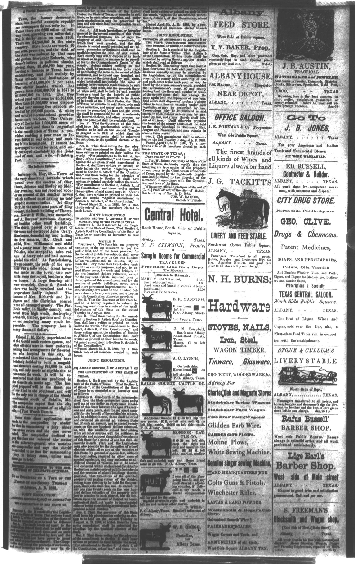 The Albany Star. (Albany, Tex.), Vol. [1], No. [24], Ed. 1 Friday, June 8, 1883
                                                
                                                    [Sequence #]: 7 of 7
                                                