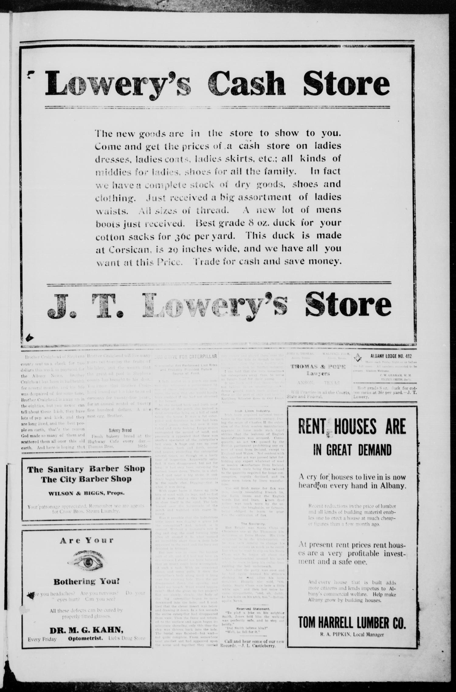 The Albany News (Albany, Tex.), Vol. 37, No. 17, Ed. 1 Friday, October 8, 1920
                                                
                                                    [Sequence #]: 7 of 8
                                                