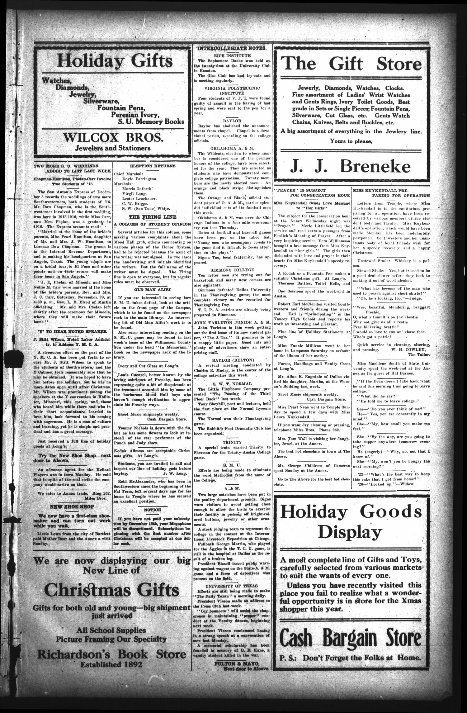 The Megaphone (Georgetown, Tex.), Vol. 13, No. 10, Ed. 1 Tuesday, December 9, 1919
                                                
                                                    [Sequence #]: 3 of 4
                                                