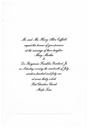 Wedding invitation of Mary Martha Coffield to Benjamin Gearhart