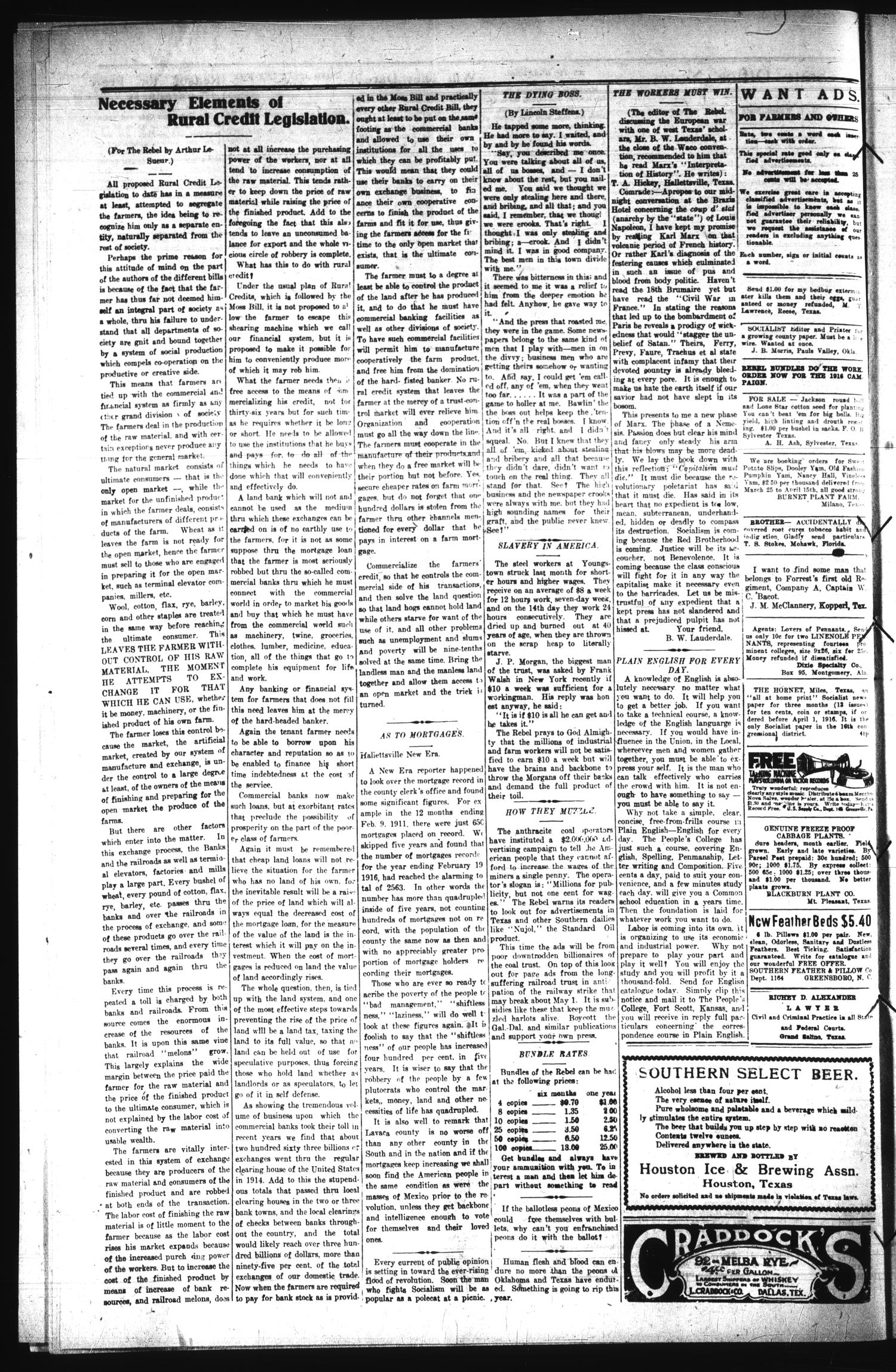 The Rebel (Hallettsville, Tex.), Vol. [5], No. 238, Ed. 1 Saturday, February 19, 1916
                                                
                                                    [Sequence #]: 4 of 4
                                                