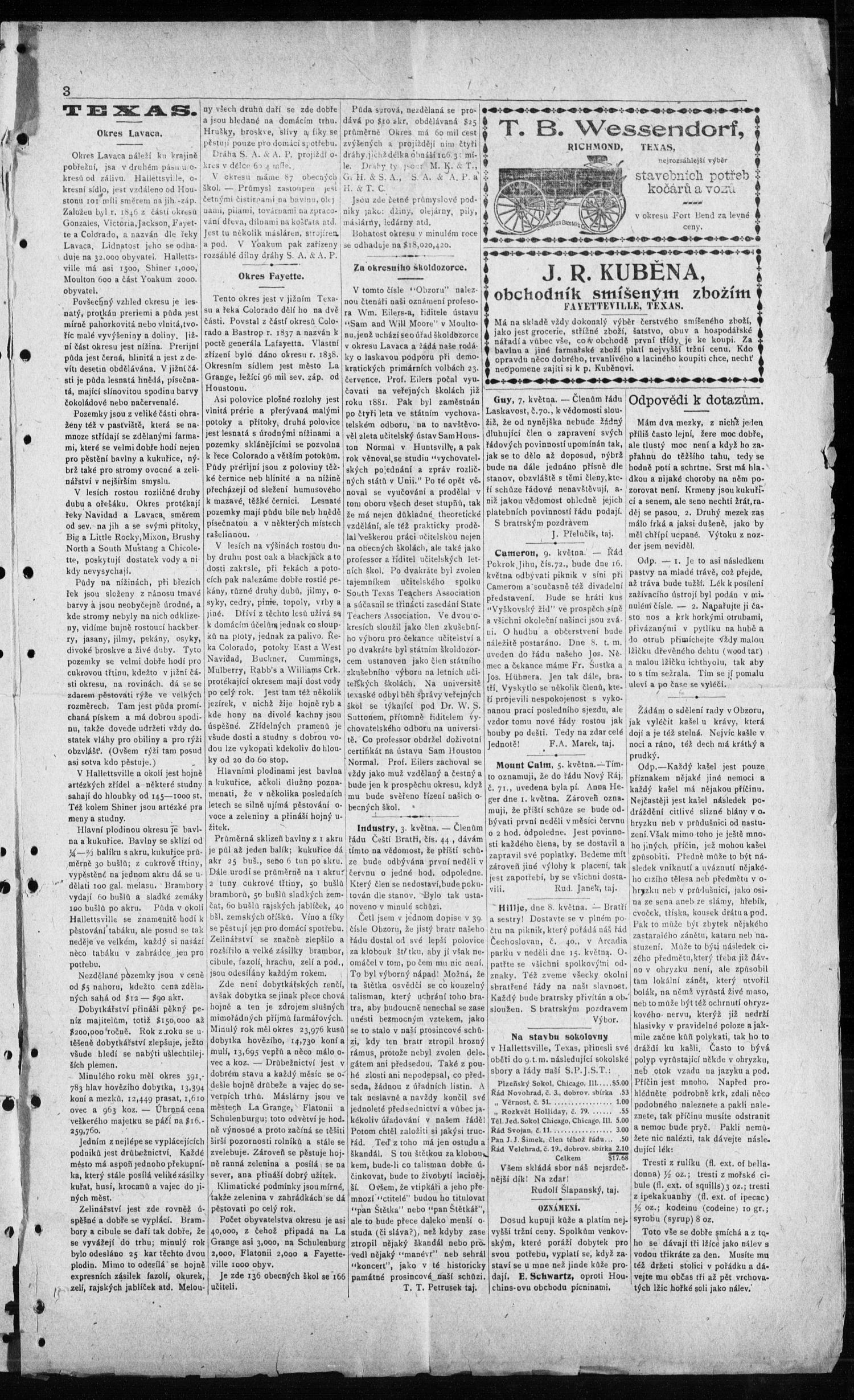 Obzor. (Hallettsville, Tex.), Vol. 19, No. 41, Ed. 1 Thursday, May 12, 1910
                                                
                                                    [Sequence #]: 3 of 8
                                                