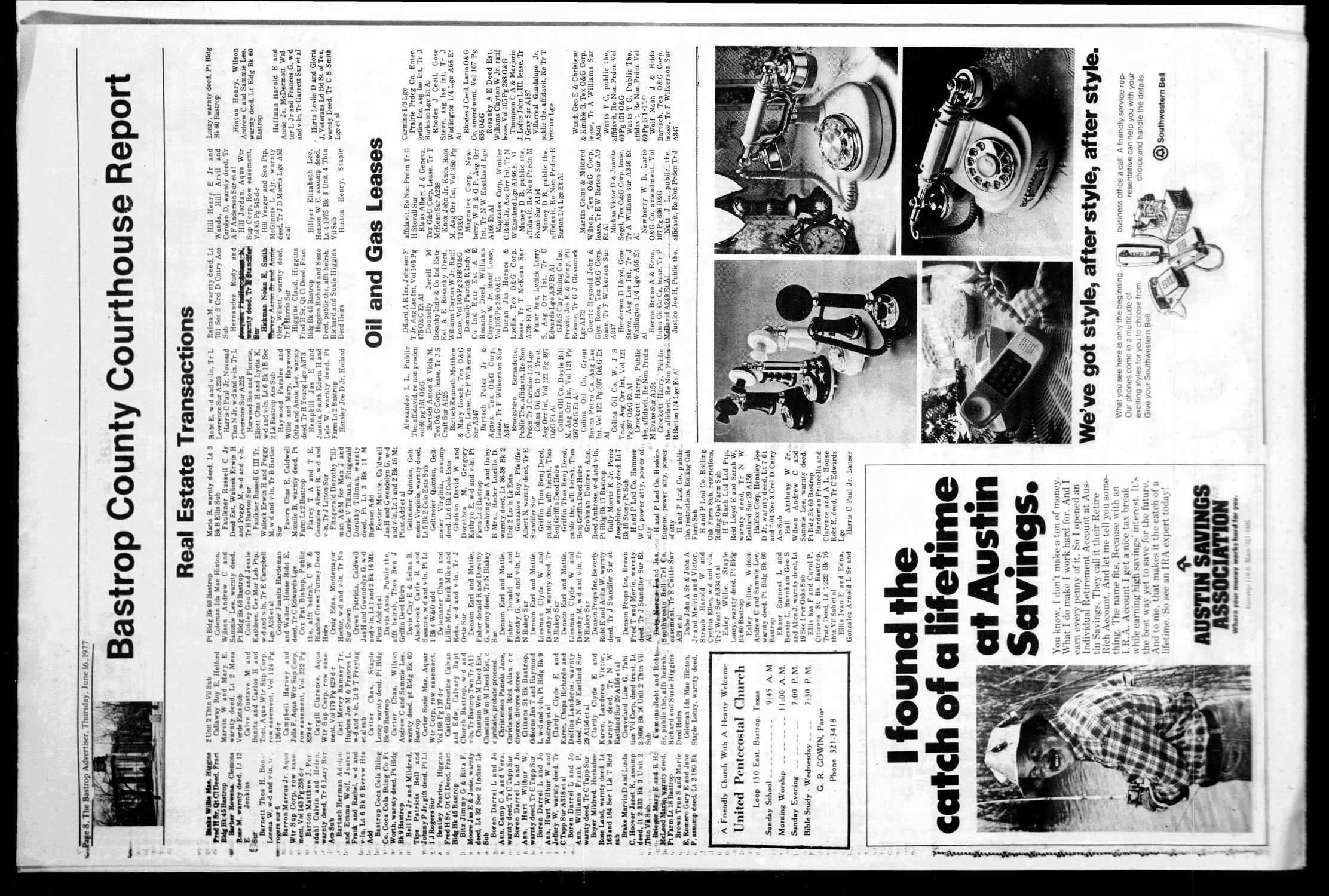 Bastrop Advertiser (Bastrop, Tex.), No. 16, Ed. 1 Thursday, June 16, 1977
                                                
                                                    [Sequence #]: 8 of 20
                                                
