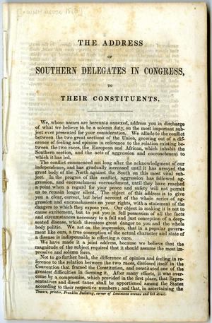 Primary view of object titled 'The address of southern delegates in Congress to their constituents.'.