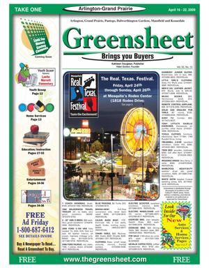 Primary view of object titled 'The Greensheet (Arlington-Grand Prairie, Tex.), Vol. 33, No. 10, Ed. 1 Thursday, April 16, 2009'.