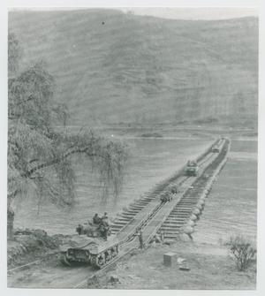 Primary view of object titled '[Military Vehicles Crossing Pontoon Bridge]'.