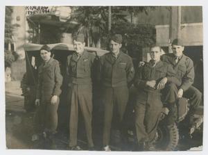 Primary view of object titled '[Soldiers Leaning on Jeep]'.