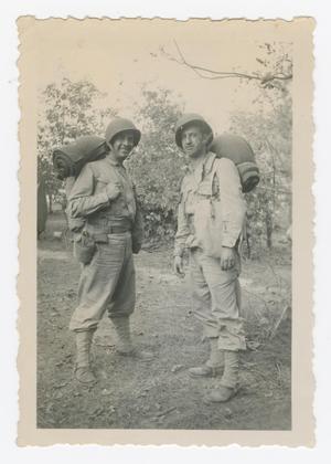 Primary view of object titled '[Dan Melli and Irving Denemark in a Wooded Area]'.