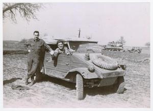 [George Agriagianis and Gus Mellas in a Captured Volkswagen]