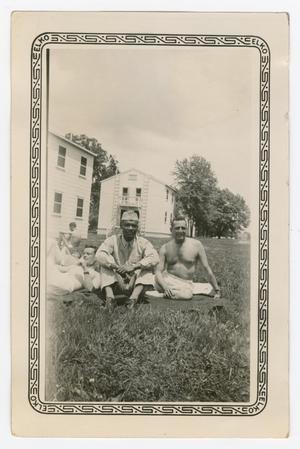 Primary view of object titled '[Johns, Carlton Sparks, and Dan Melli Sitting Outdoors]'.