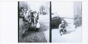 Primary view of object titled '[Photographs of Soldiers Posing on a Cobbled Street]'.
