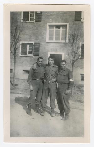 Primary view of object titled '[Three Soldiers Posing Outside of Furst Chateau]'.