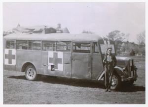 Primary view of object titled '[George Ayers with Captured German Bus]'.